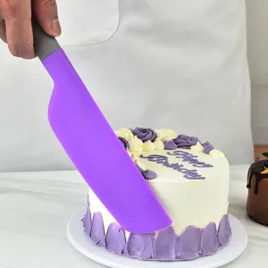 Durable silicone cake spatula for baking and cream frosting kitchen tool with gray handle.