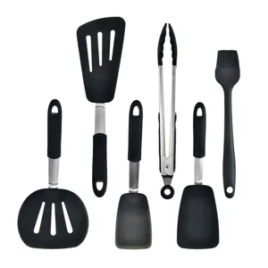 Black Silicone Kitchen Utensils Set Stainless Steel Handle Heat Resistant Cooking Tools Spatula Tongs Oil Brush Home Kitchen