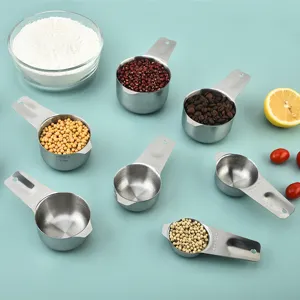 Stainless steel measuring cups and spoons set of 7 pieces for kitchen baking tools