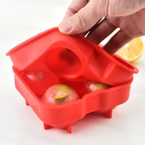 4 hole round ice ball maker silicone ice cube tray for home cocktail whiskey use