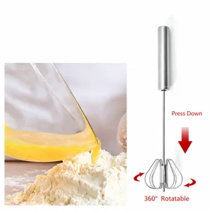 Batidor Semi-Automático de Acero Inoxidable Cocina Herramienta para Batir Huevos