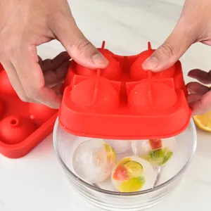 4-Cavity Round Ice Ball Mold Silicone Spherical Ice Cube Tray Maker for Home Bar Use