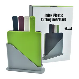 4-kleuren plastic snijplank set met houder, multifunctionele keuken snijplanken.
