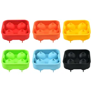 Wholesale 4-hole round silicone ice ball mold, colored DIY ice tray maker for home use.