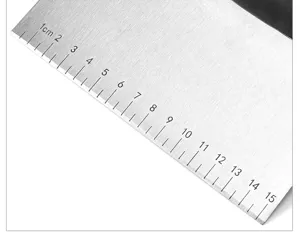 Stainless steel dough scraper with scale for baking, multi-functional pastry cutter tool.