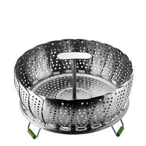 9-inch stainless steel folding steamer basket collapsible vegetable cooker with handle