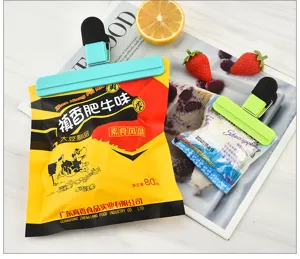 Silicone bag sealing clips for snack food preservation, kitchen storage tool set.