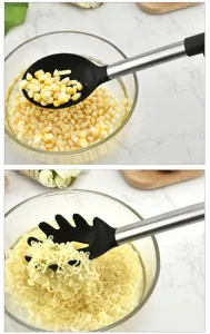 Edelstahl Silikon Schaumlöffel Detailansicht für das Kochen in der heimischen Küche.