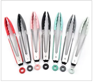 Stainless steel silicone food tongs set kitchen BBQ tongs versatile 9 inch color sets