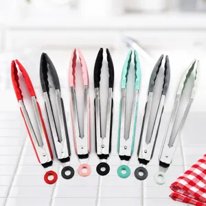 Stainless steel silicone food tongs kitchen barbecue tongs with colorful handles for cooking use