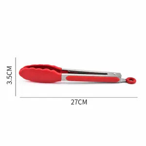 Stainless steel silicone food tong kitchen BBQ cooking clip with heat resistant head 27cm