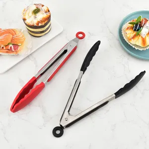 Stainless steel food tongs with silicone heads kitchen cooking barbecue tongs 9 inch