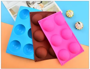 6-hole silicone hemisphere mold DIY ice sphere tray chocolate baking cake tool pink blue brown