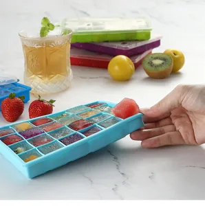 Bac à glaçons en silicone avec couvercle, moule flexible pour glaçons aux fruits cuisine.