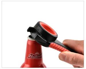 Multifunctional manual bottle opener in black and red, designed for easy cap removal and daily use.