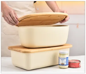 Große Brot Aufbewahrungsbox mit Bambusdeckel Küchen Lebensmittel Organizer Behälter