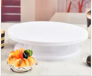 White plastic cake turntable 10 inch rotating stand for baking pastry decorating tool