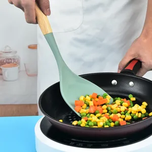 Wooden handle silicone cooking spatula non-stick pan kitchen utensil for home cooking