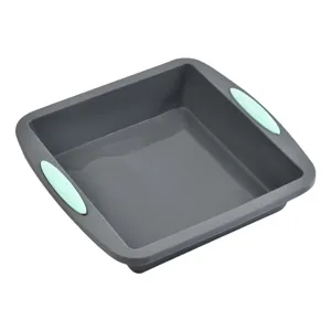 Square silicone baking mold for kitchen DIY, non-stick bread toast cake pan with handles.