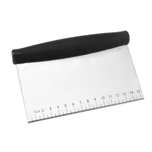 Stainless steel dough scraper with scale baking tool for kitchen flour cutting and dough pastry.