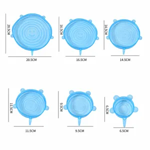 Set di 6 coperchi elastici in silicone per alimenti, coperture riutilizzabili per ciotole cucina
