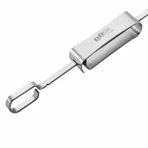 Stainless steel BBQ skewer, thickened barbecue needle for outdoor cooking and grilling tools.