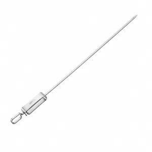 Stainless steel BBQ skewer with hanging ring handle for outdoor camping and home grilling use.