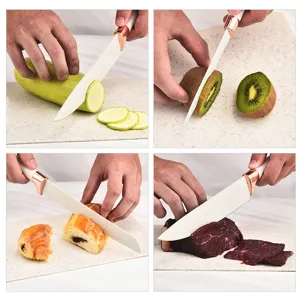 Duurzaam kunststof snijplank met mes voor de keuken, ideaal voor het hakken en snijden van fruit.