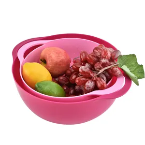 Double layer plastic drain basket pink kitchen fruit washing bowl colander food strainer