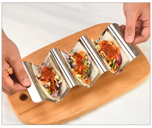 Stainless steel taco holder stand for hard and soft shells, kitchen cooking tool detail view