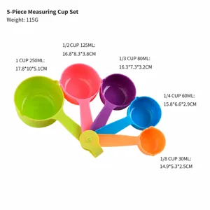 Colorful 5-piece measuring spoons plastic baking cups set for kitchen cooking baking tool