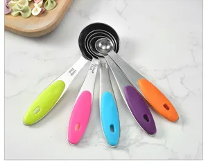 Edelstahl Messlöffel Set Bunte Silikongriffe Backen Werkzeuge Küchenhelfer 5tlg