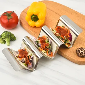Stainless steel taco holder stand for hard or soft shells, metal kitchen tool for Mexican food