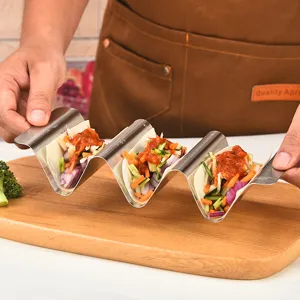 Stainless steel taco holder 3-shell wavy stand metal Mexican food display rack kitchen tool