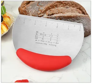Stainless steel dough scraper bench knife with measuring conversion table for baking bread