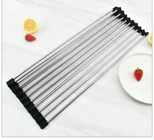 Escurridor de platos enrollable de acero inoxidable para fregadero, soporte plegable.