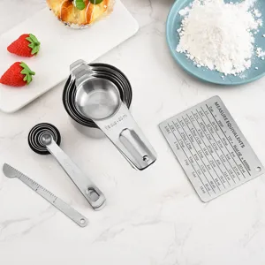 Stainless Steel Measuring Cups And Spoons Conversion Chart Kitchen Baking Tool Metal Measuring Scoop