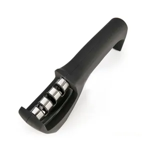 Multifunctional kitchen knife sharpener with black ergonomic handle for quick sharpening.