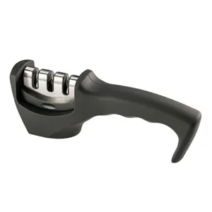 Manual kitchen knife sharpener with ergonomic black handle and multi-stage sharpening slots main view