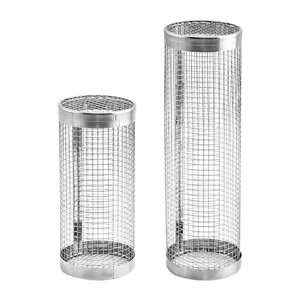 Stainless steel rolling BBQ grill basket cylindrical wire mesh outdoor camping barbecue tool
