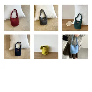 Korean style knitted bucket bag retro casual shoulder bag women autumn winter fashion portable bag