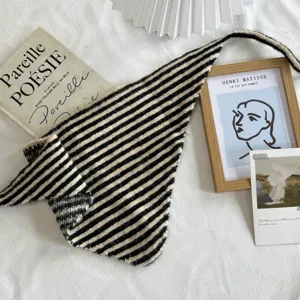 Korean style black and white striped knitted triangle scarf fashion warm winter headscarf