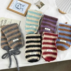 Koreanischer Stil Gestreift Plüsch Ohrenschützer Für Damen Herbst Winter Warm Strick Ohrenschutz Schnür Kopfbedeckung Outdoor Accessoires