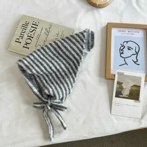 Korean style striped knitted triangular headscarf women autumn winter fashion scarf