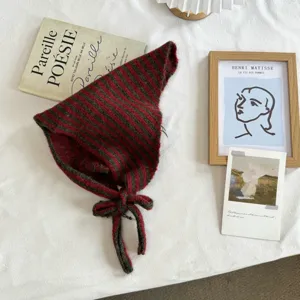 Korean style striped knit triangular headscarf women autumn winter versatile warm bib shawl
