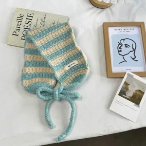 Koreanische Plüsch-Ohrenschützer gestreift Damen Herbst Winter warm süß gebundene Ohrenschützer
