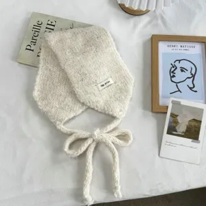 Winter einfarbige gestrickte Ohrenschützer für Damen, warme winddichte Ohrenwärmer mit Bändern.