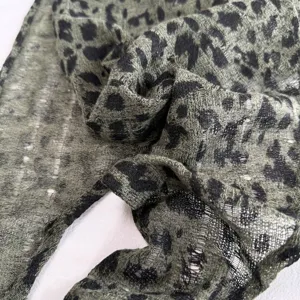 Fashion green leopard print triangle scarf, lightweight summer sheer sunscreen shawl.