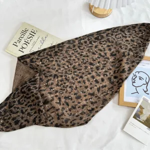 Leopard print triangle scarf for women, breathable summer sun protection shawl and stylish neck wrap.