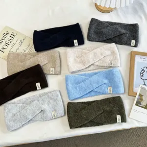 Knitted Cross Twist Wide Headband For Women Korean Style Simple Solid Color Woolen Hair Hoop Winter Warm Headwear